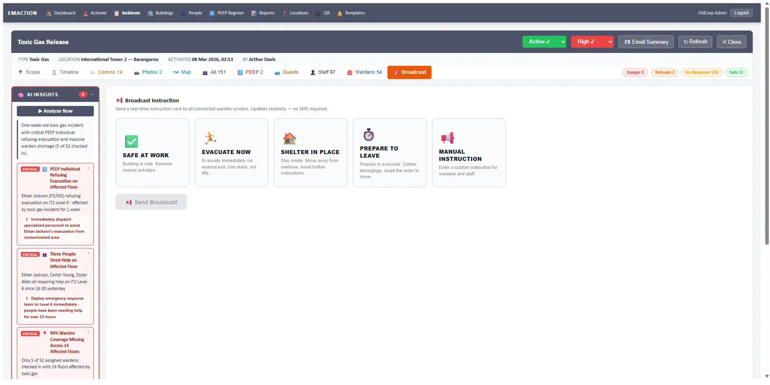 EMAction broadcast instructions